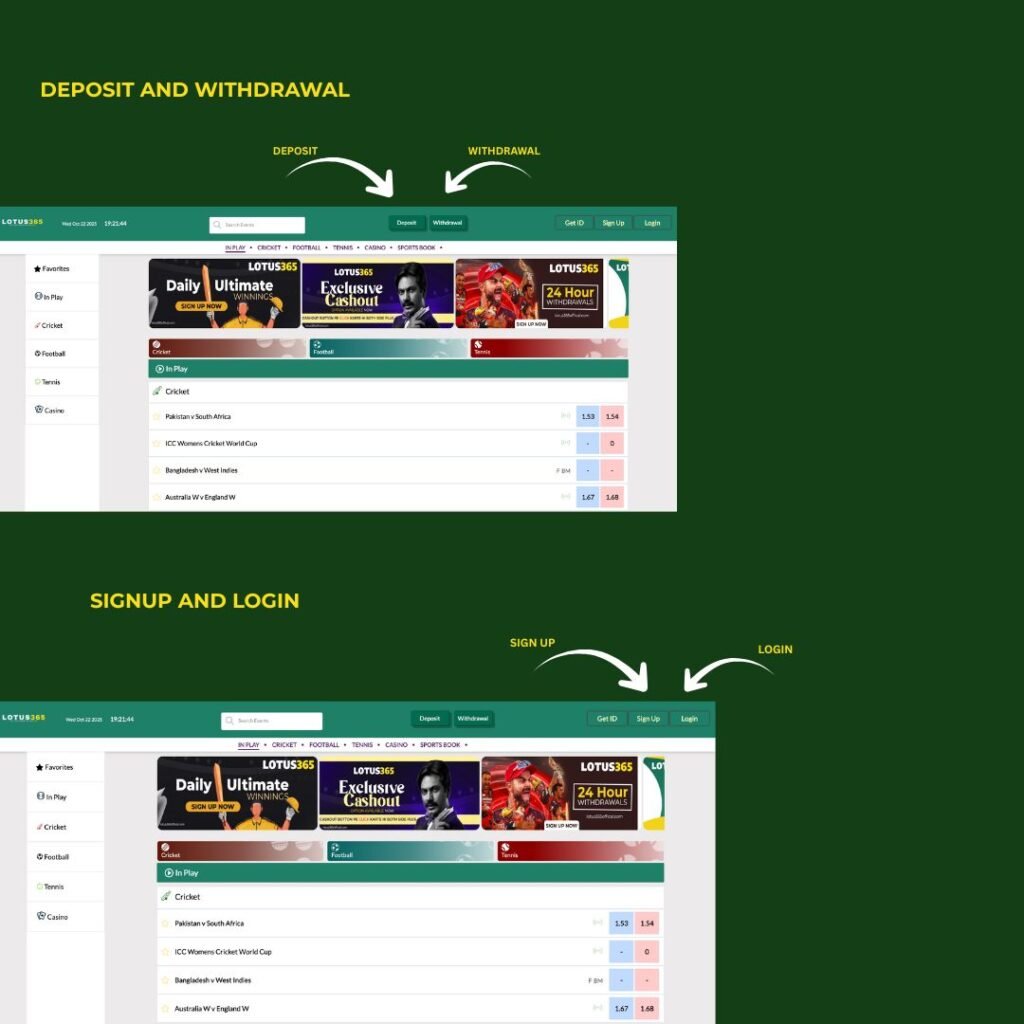 Lotus365 Dashboard navigation