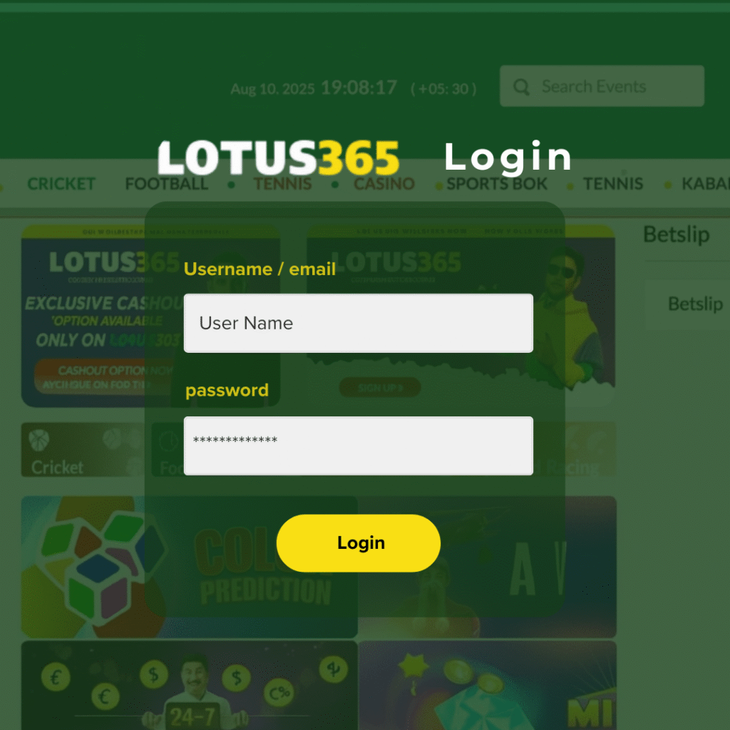 Lotus365 Login dashboard